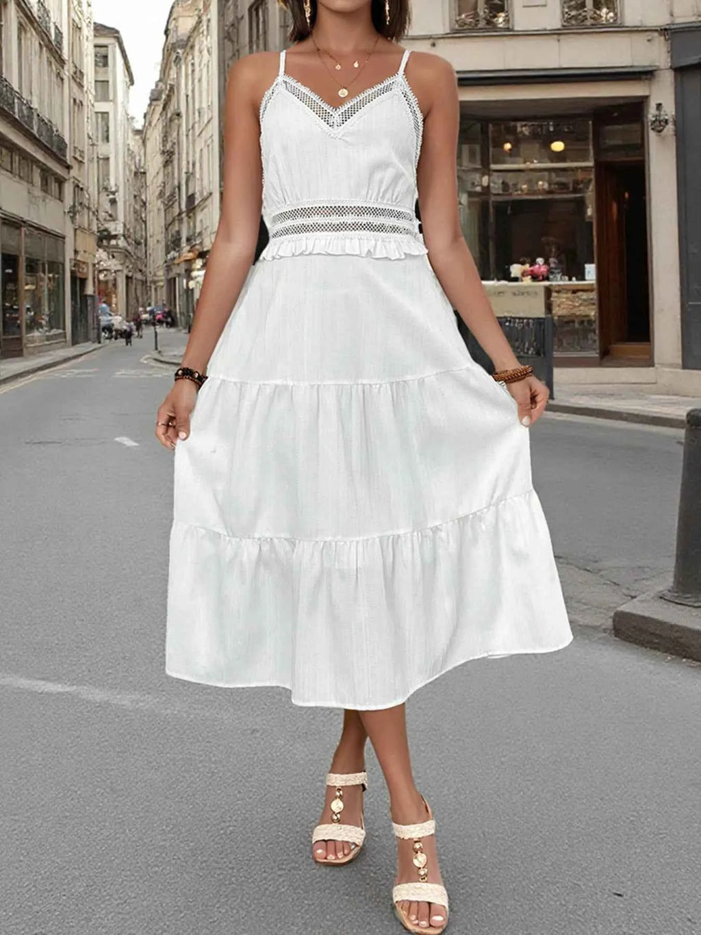 Tiered Midi Dress with Lace Trim Details 1017edc5b439448091944c67f320a467-Max-Origin
