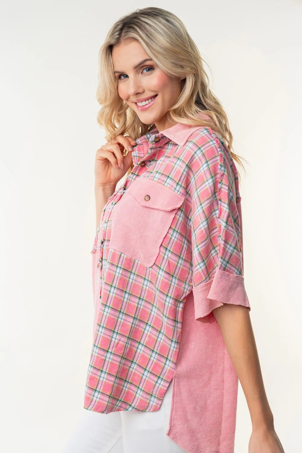White Birch Plaid Color Block Half Button Top 102a5cc4-41a2-4991-ba27-c2004b0a82bb-Max