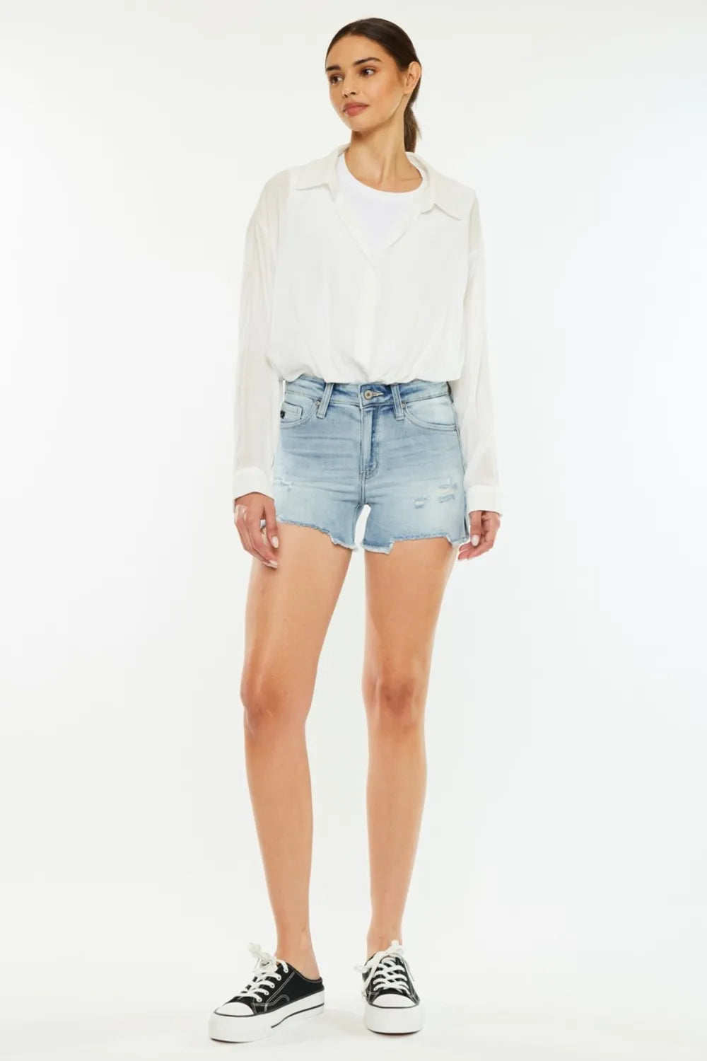 Kancan High Rise Side Slit Denim Shorts 102c895b-19a6-45c1-9bc8-3cac8cec38cb-Max
