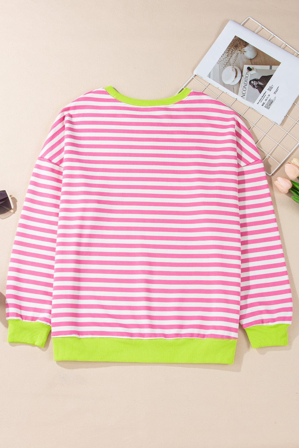White Striped Contrast Trim Drop Shoulder Sweatshirt 102e9aea9de7c0be