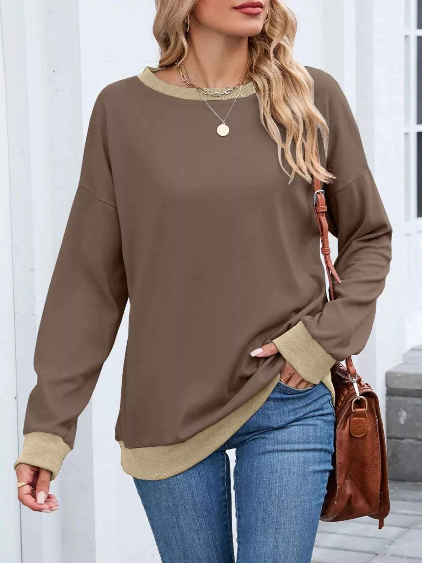 Contrast Trim Long Sleeve Sweatshirt 10384743-9fc9-4d7b-8f6c-647109e253fe-Max-Origin