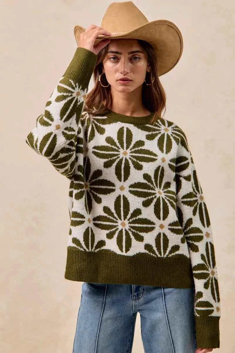 BiBi Flower Pattern Long Sleeve Sweater 1088ad1a9d66428baf9a8a136a691960-Max-Origin