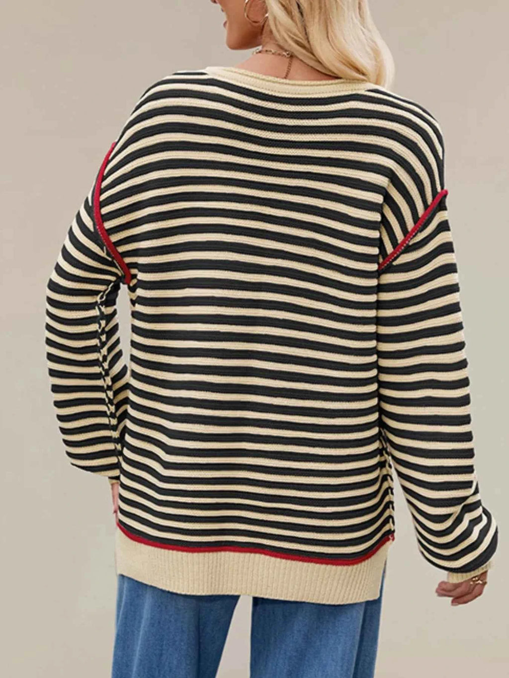 Slit Striped Oversized Sweater 108f70af-4a12-4c44-aeff-b51302013863-Max-Origin