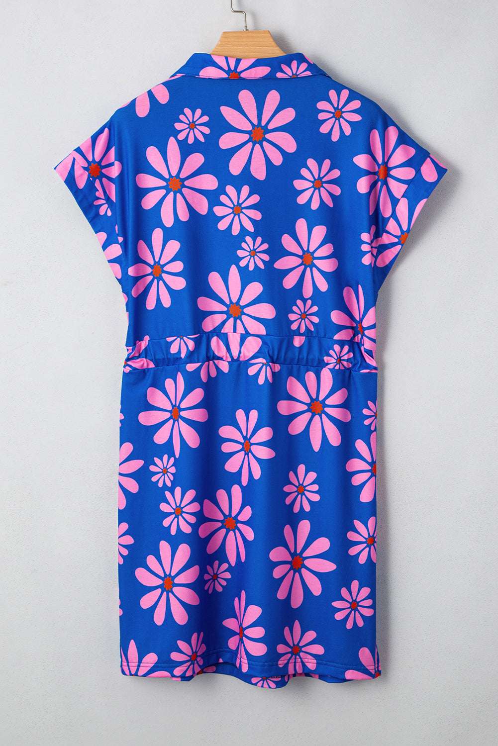 Purple Pop of Color Quarter Zip Collar Drawstring Waist Floral Mini Dress 109022c001b5bf7f-_5