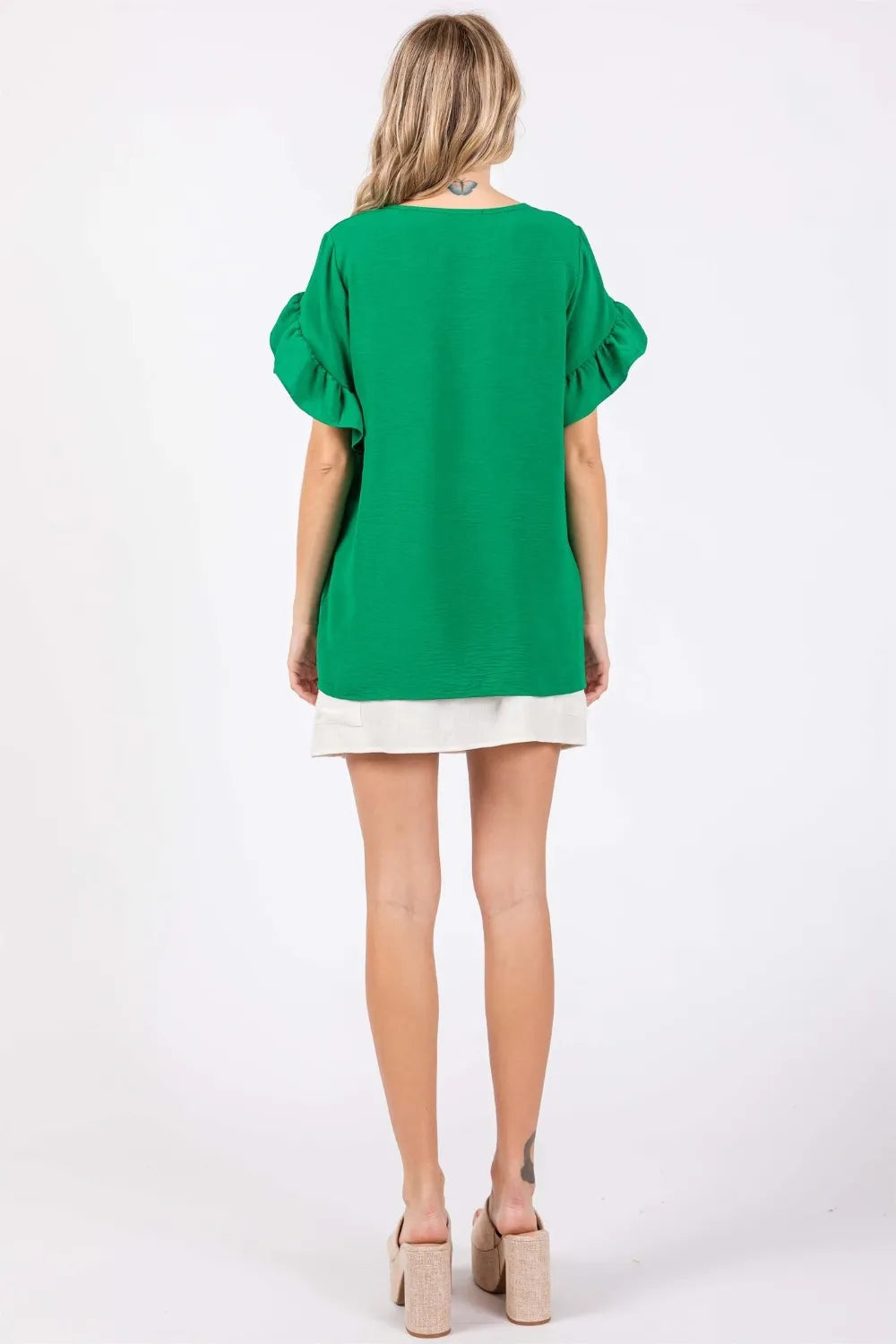 GeeGee Ruffled Short Sleeve V-Neck Blouse 1097367b-3658-44c1-8ff0-32ced26c14e0-Max