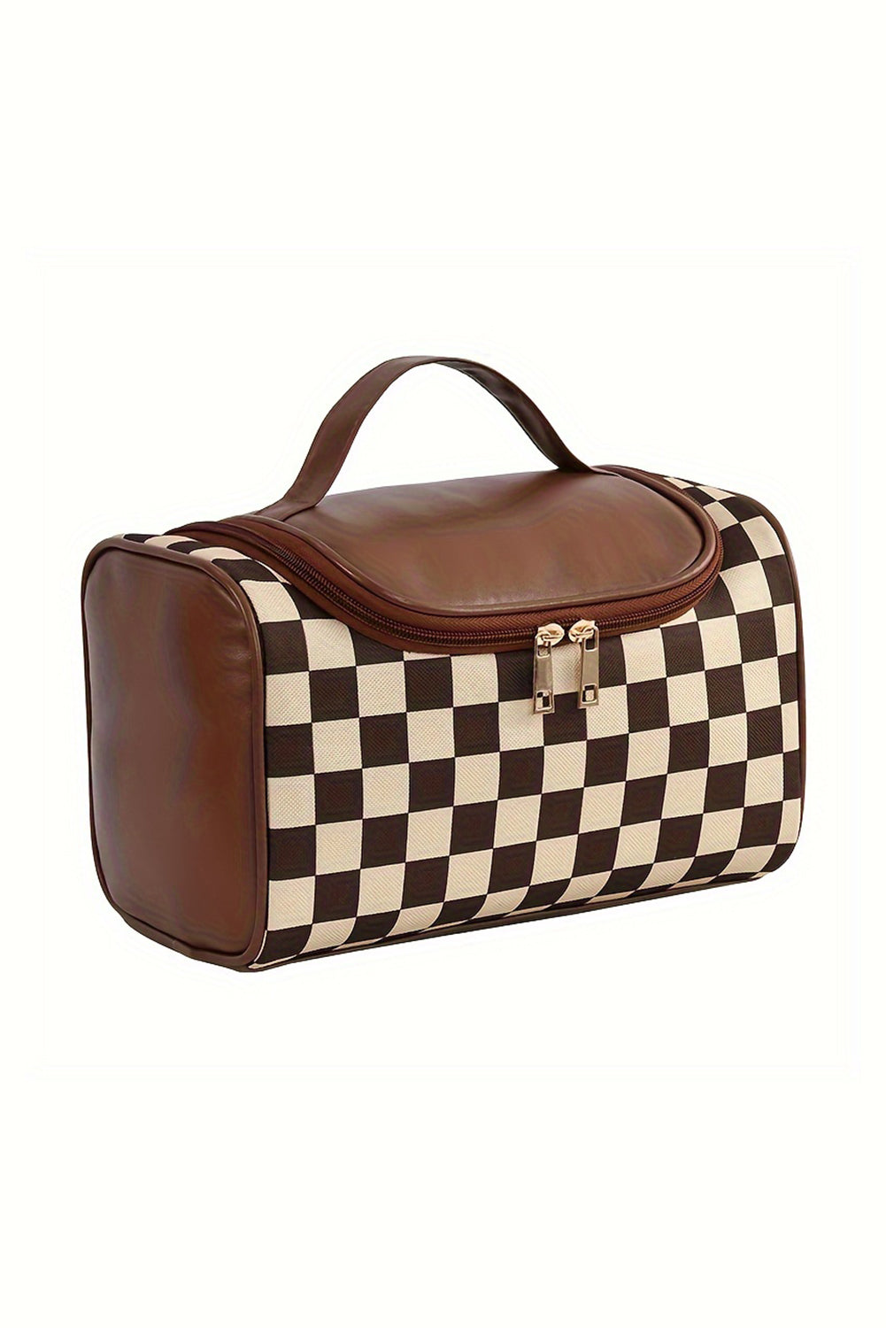 Checkered Zipper Large Cosmetic Bag with Handle 10a0662ca9a4c6bc