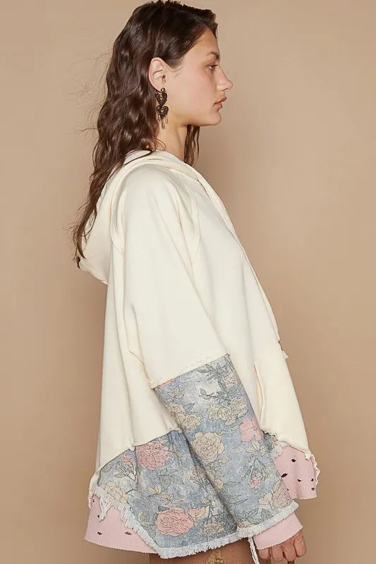 POL Floral Patchwork Distressed Drawstring Hoodie 10be5a10-8e40-4bf6-bad1-2a93a43bef5e-Max