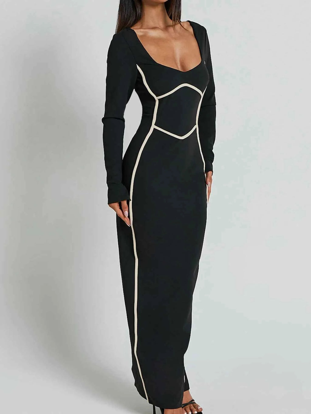 Contrast Trim Long Sleeve Bodycon Maxi Dress 10c1a132-bc56-4380-8897-1feb51a4b5ec-Max-Origin