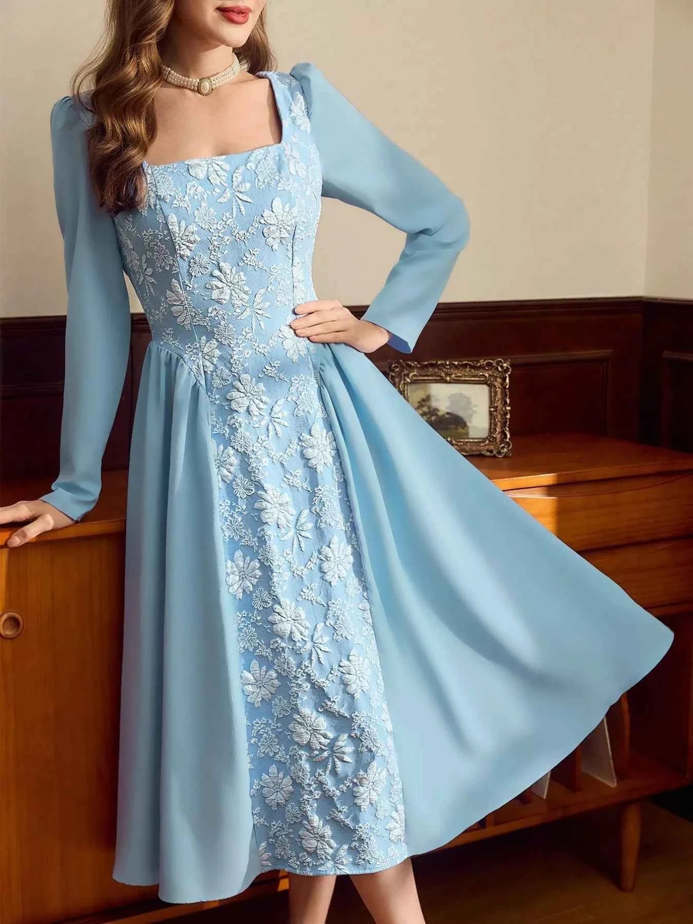 Floral Embroidered Long Sleeve A-Line Dress 10c7afbe-770a-41ae-95c6-6cb9214cc76c-Max-Origin