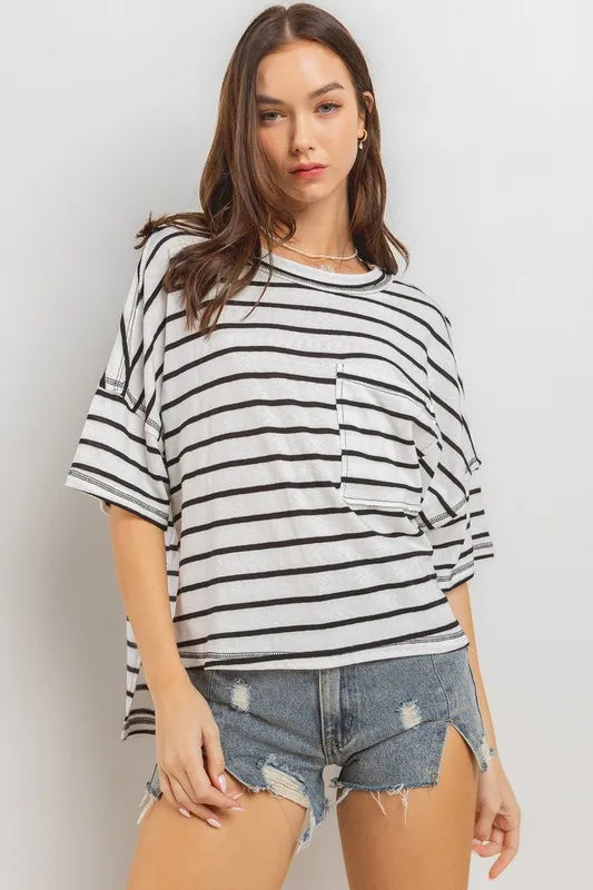 Ces Femme Side Slit Striped Round Neck Half Sleeve T-Shirt 10d65e2a-54d6-49ef-996a-a745ddcccba5-Max