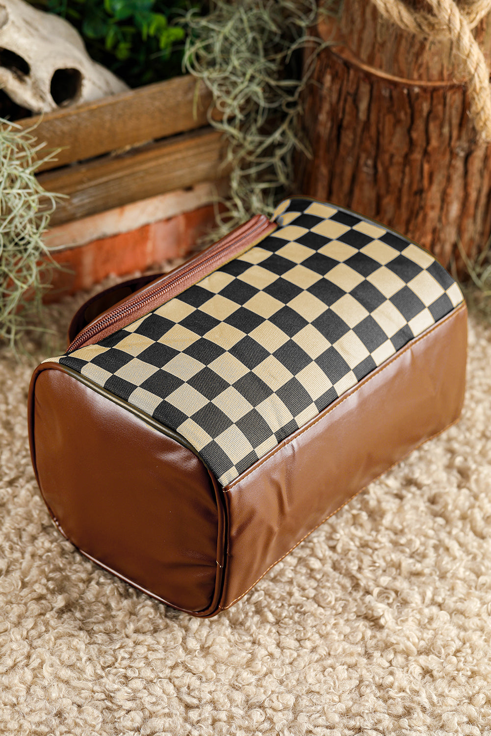 Checkered Zipper Large Cosmetic Bag with Handle 10e05d4ca0e5e143