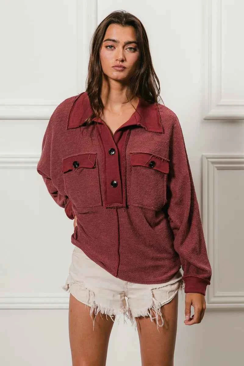 BiBi Cp French Terry Cut Edge Detail Collared Top 10ebe5cbb14a41b78a058785bf60b75f-Max-Origin