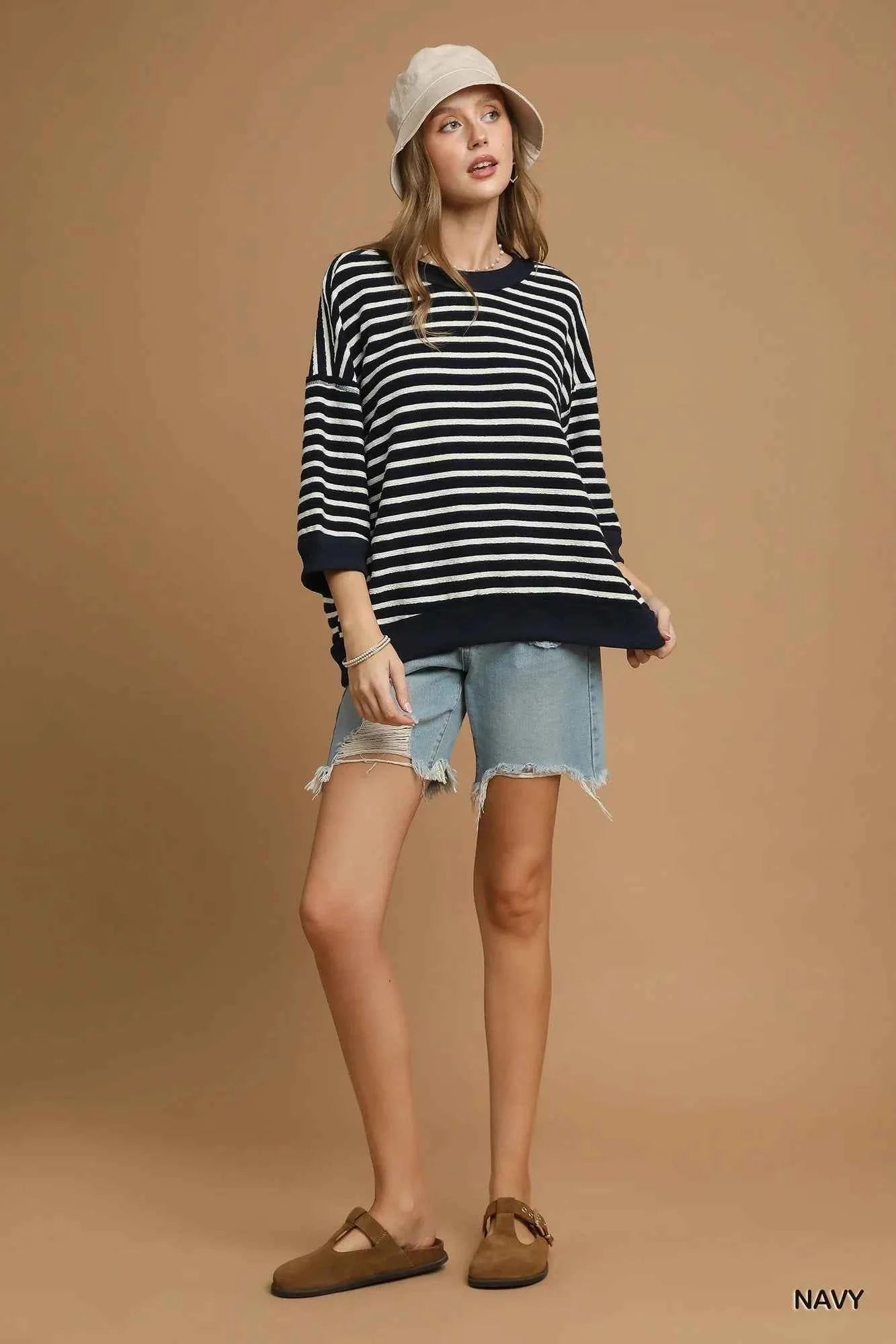 Umgee Ribbed Hem Striped Oversized Knit Top 110951c2-2476-4806-9f11-6179a3def7bd-Max-Origin
