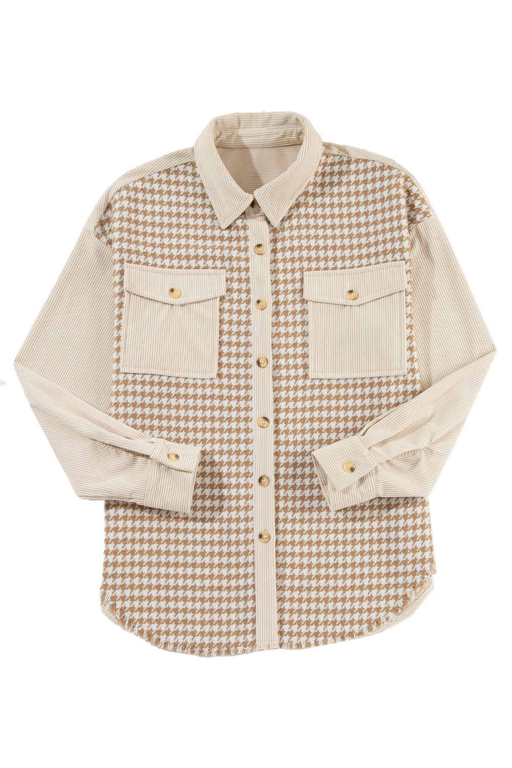 Parchment Houndstooth Corduroy Patchwork Flap Pocket Shacket 110fa8ea12a13878
