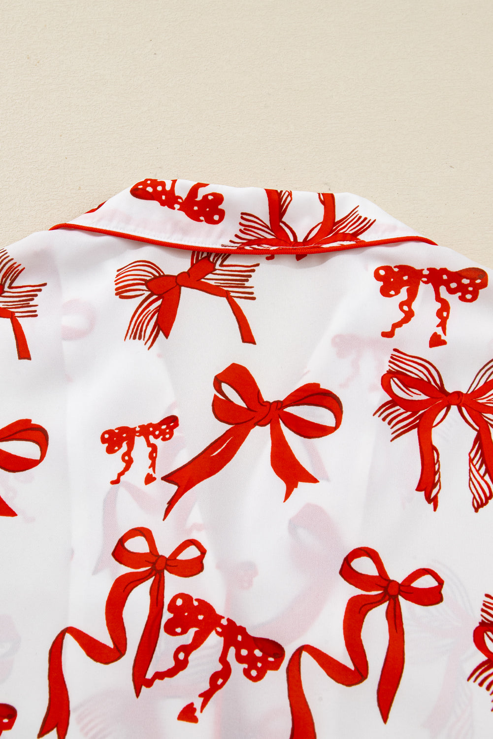 Red Christmas Bow Print Long Sleeve 2pcs Pajama Set 111fea48f5514032