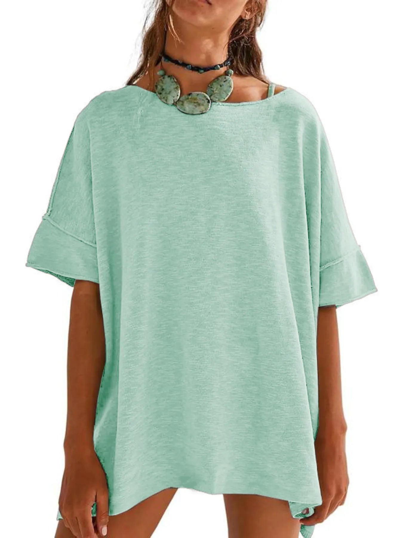 Oversized Round Neck Drop-Shoulder T-Shirt Light Green 11220baffb2c4588adbad4443e78f870-Max-Origin
