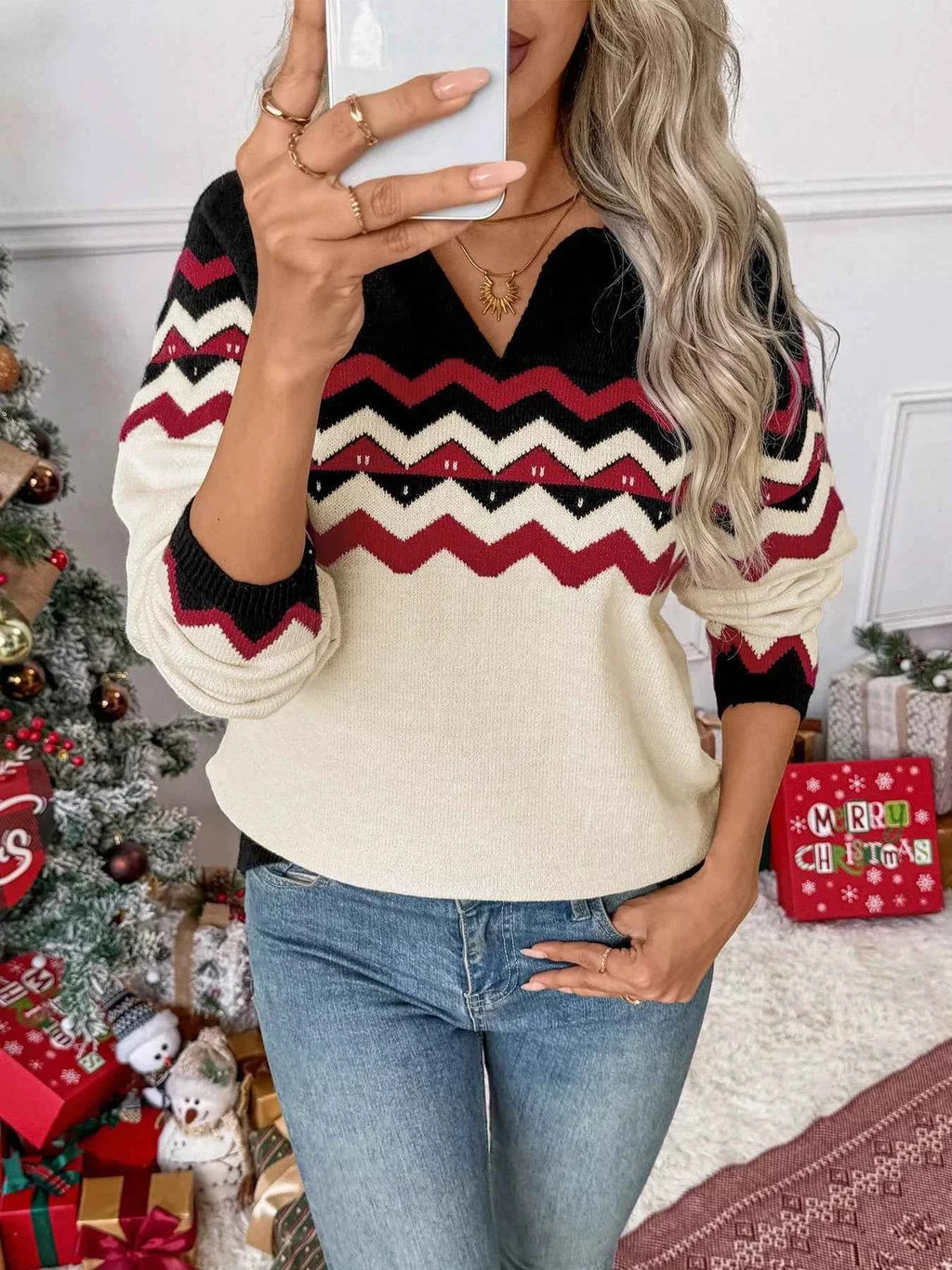 Chevron Pattern Long Sleeve Sweater 113a856cbc9b4d1c86562acec1b9a3cd-Max-Origin