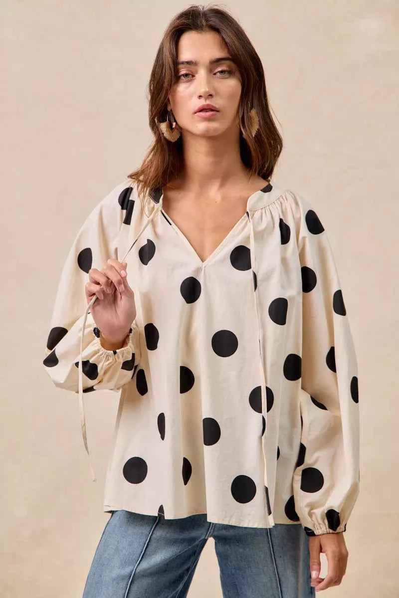 BiBi Polka Dot Exaggerated Balloon Sleeves Blouse OATMEAL BLACK 114c3c90da2d42adab06c2e0df6e5d5e-Max-Origin