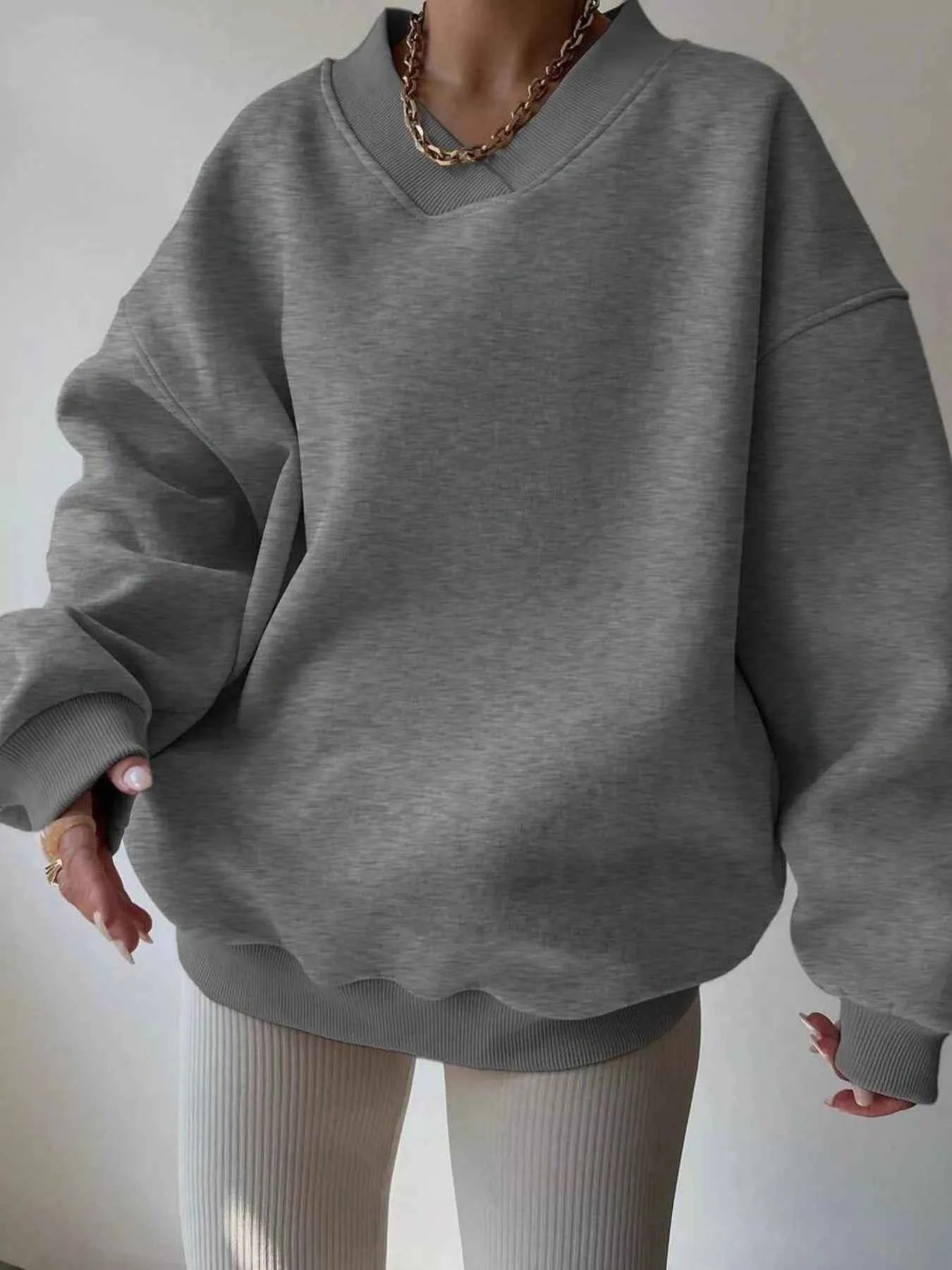 Dropped Shoulder Long Sleeve Oversized Sweatshirt Gray 114cfdaf12da4b229246096d48f72e77-Max-Origin