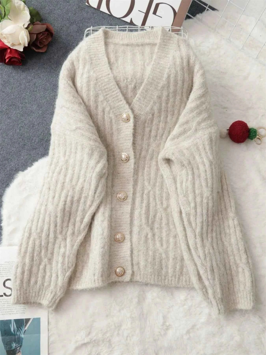 Cable Knit Button-Up Cardigan 11537e91c6f944a9a54bbdaaf74880d6-Max-Origin