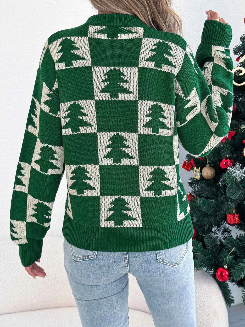 Christmas Tree Checkerboard Pattern Sweater 1170f97c56564e268e16768a2b62da1c-Max-Origin