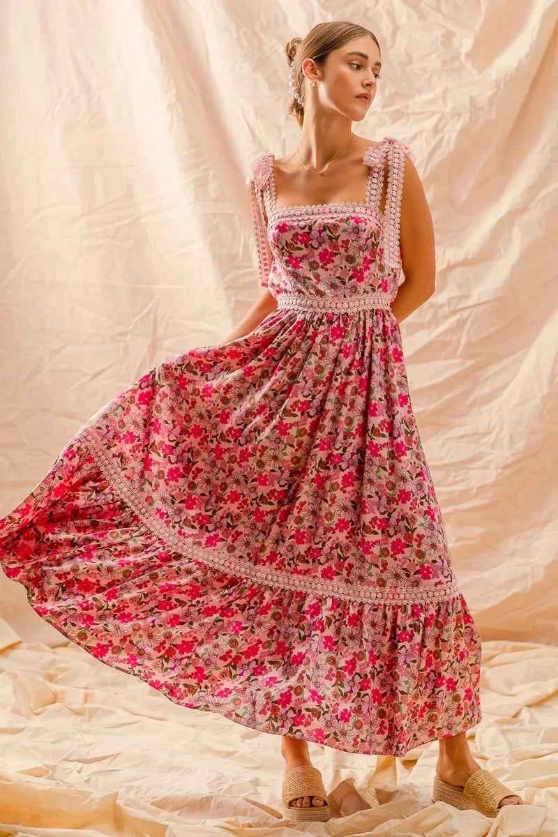 SO ME Floral Maxi Dress With Ribbon Tie Lace Strap PINK COMBO 11b8386fe95744efa67a04eaf96067b7-Max-Origin