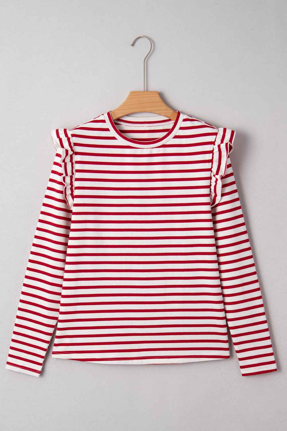 Red Striped Ruffle Shoulder Long Sleeve Top 11bf70d477a9cb5a