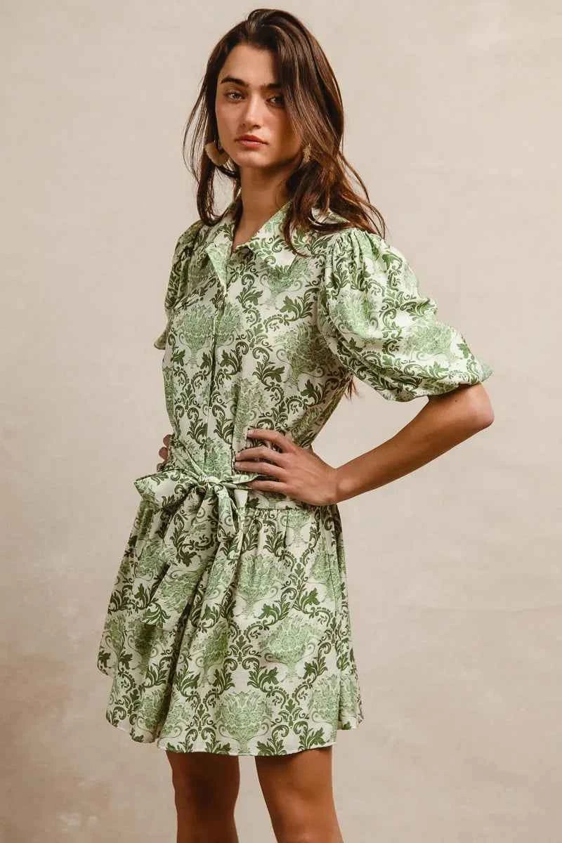 BiBi Tied Floral Short Sleeve Mini Shirt Dress 11d0ca347f224c6ab83e35a212902c97-Max-Origin