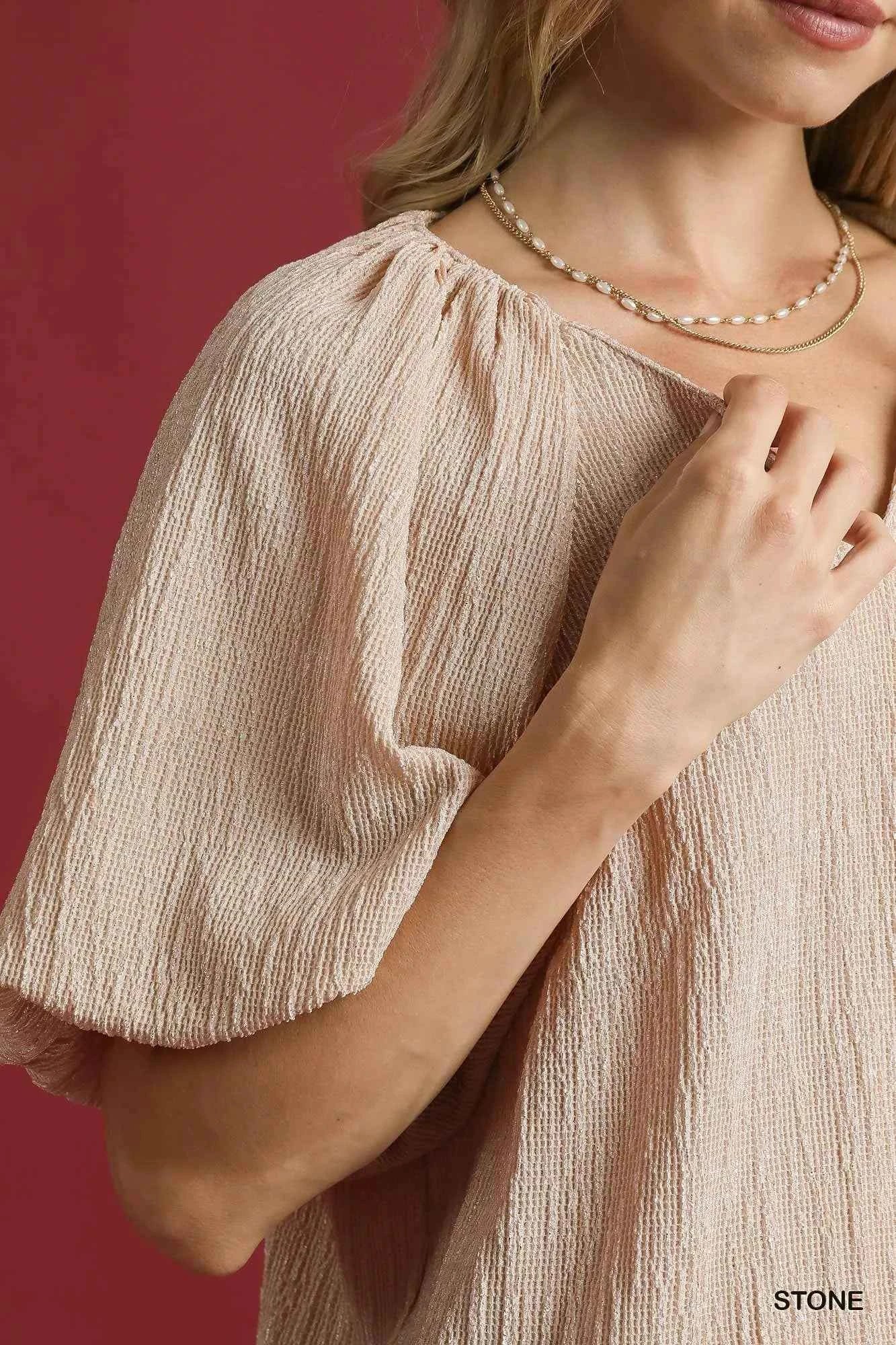 Umgee Texture Puff Sleeve Notched Blouse 11d76299-d7fb-4ad8-a7e8-557063e26b26-Max-Origin