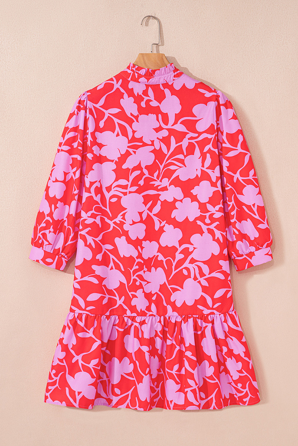 Red Floral 3/4 Sleeve Ruffle Hem Mini Dress 11ea7d5c14dc1038