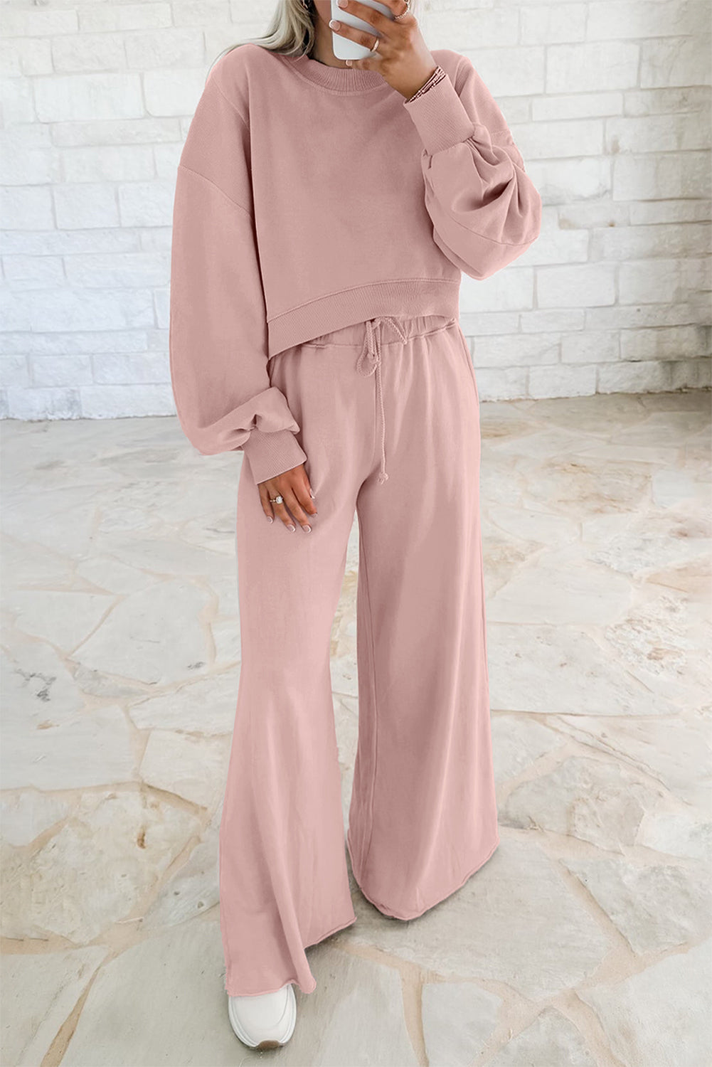 Flamingo Drop Shoulder Crop Pullover Drawstring Wide Leg Pants Set 11fc3e5daaaed7e6