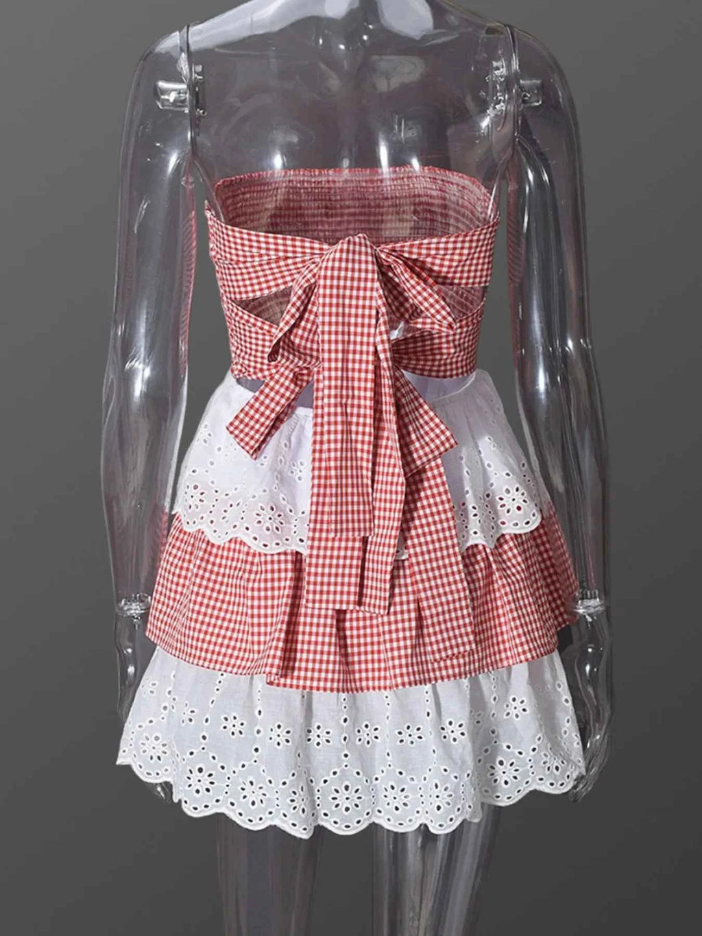 Eyelet Gingham Ruffle Layered Tube Dress 1200487a-6e49-4d92-921d-8c667250992a-Max-Origin