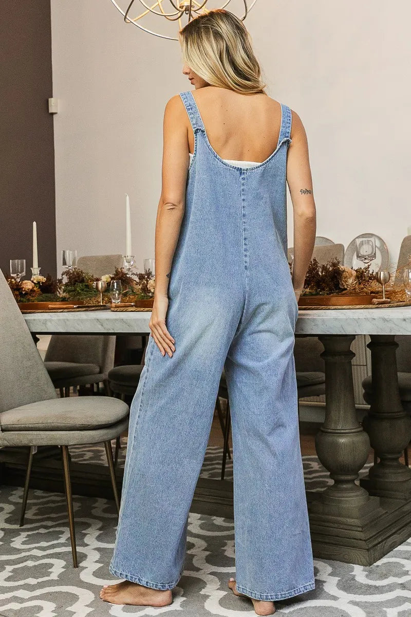 BiBi Washed Denim Buttoned Overall Jumpsuit 120ebe0bbc9046c3a562c96d47d597ca-Max-Origin