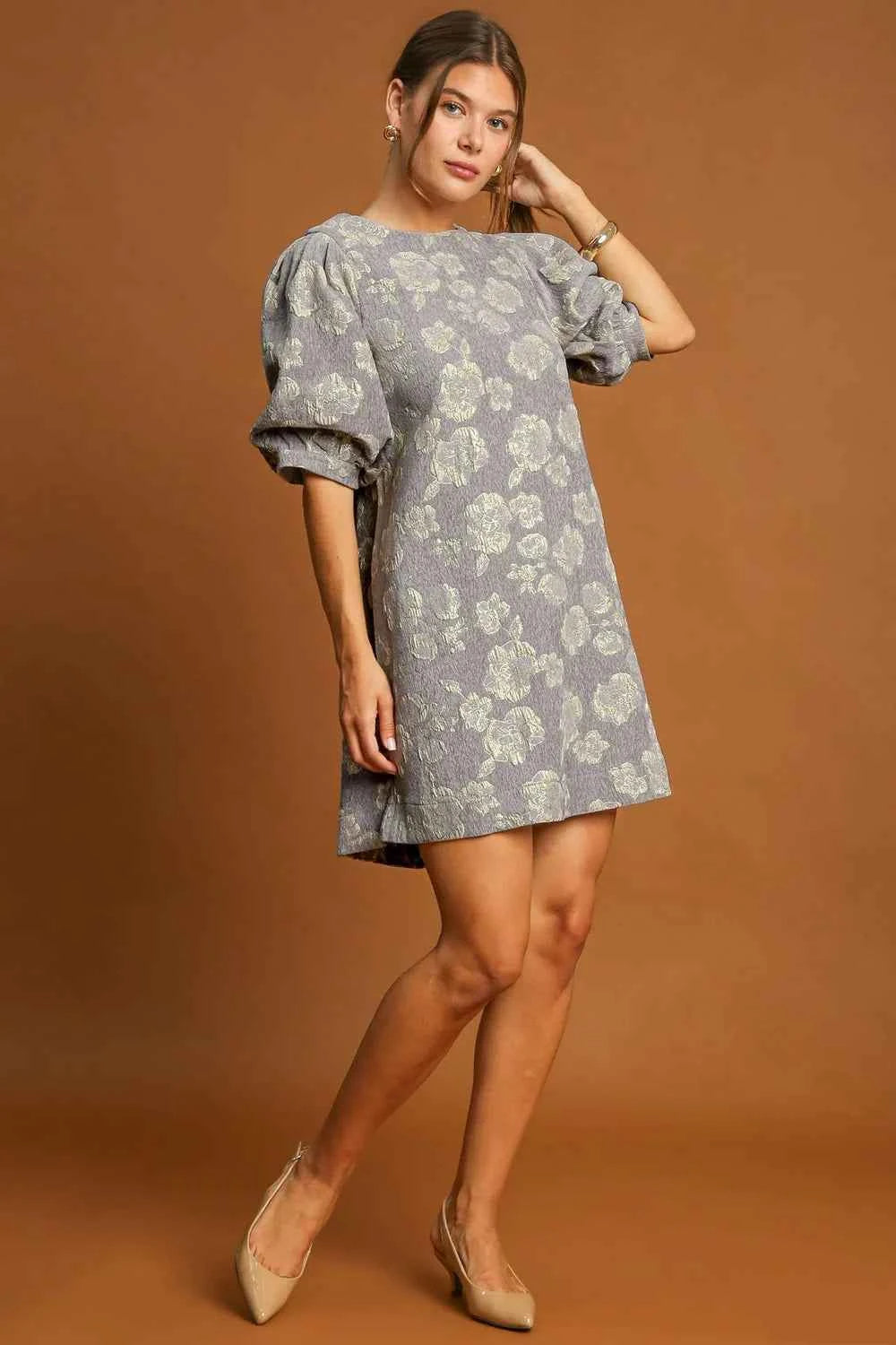 Umgee Floral Jacquard Puff Sleeve Mini Dress 121abda6-e3e1-4948-a446-24fbe88842bf-Max
