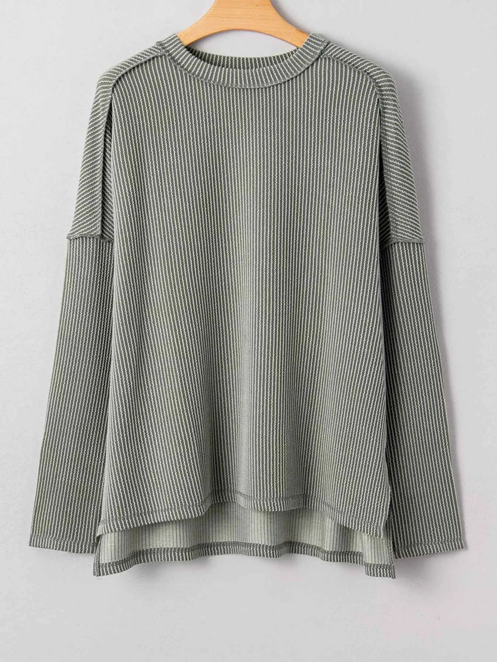Twist Ribbed Exposed Seam Detail Long Sleeve Loose Top 121ebd065b324fd8aabbc34b6d8f2074-Max-Origin