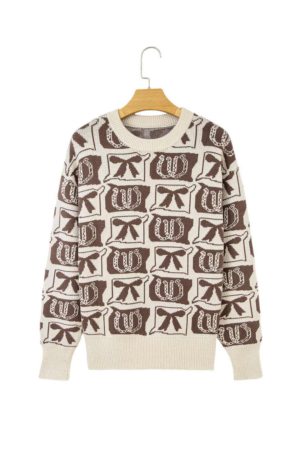 Pink Colorblock Bow Pattern Drop Sleeve Sweater Brown 52%Viscose+26%Polyester+22%Polyamide 1228aaa3bc5625a1