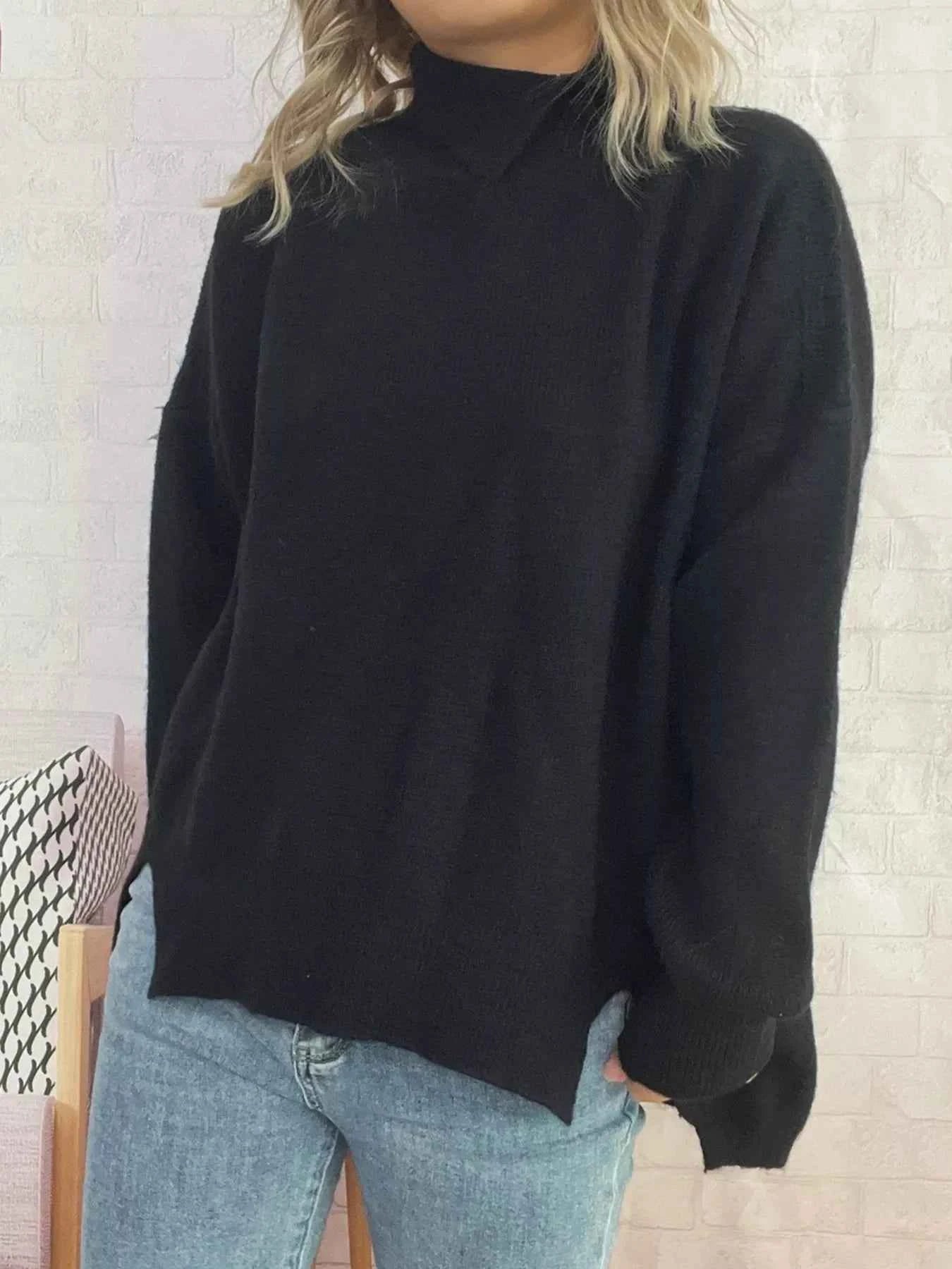 Slit Turtleneck Long Sleeve Sweater Black One Size 122ac92c7d1d4fceb7490084ba57205b-Max-Origin