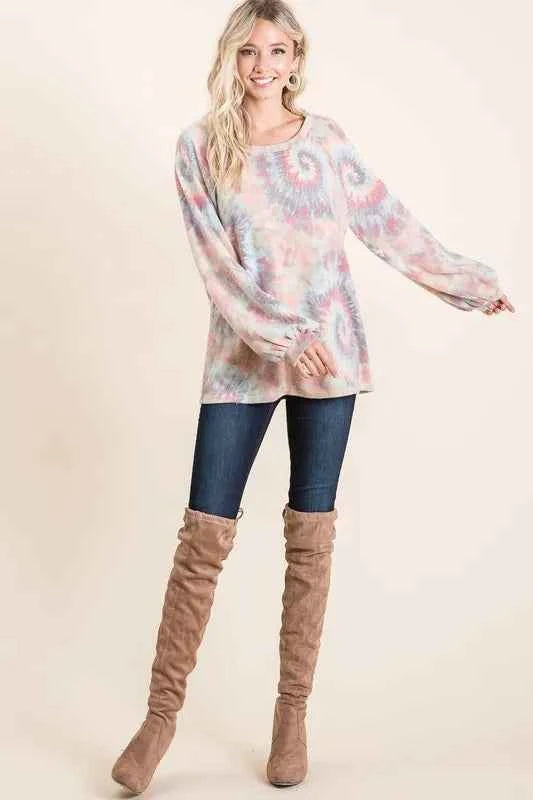 BiBi Brushed Tie Dye Print Top with Puff Sleeves 123453489b7642ad8b916c3314194600-Max-Origin
