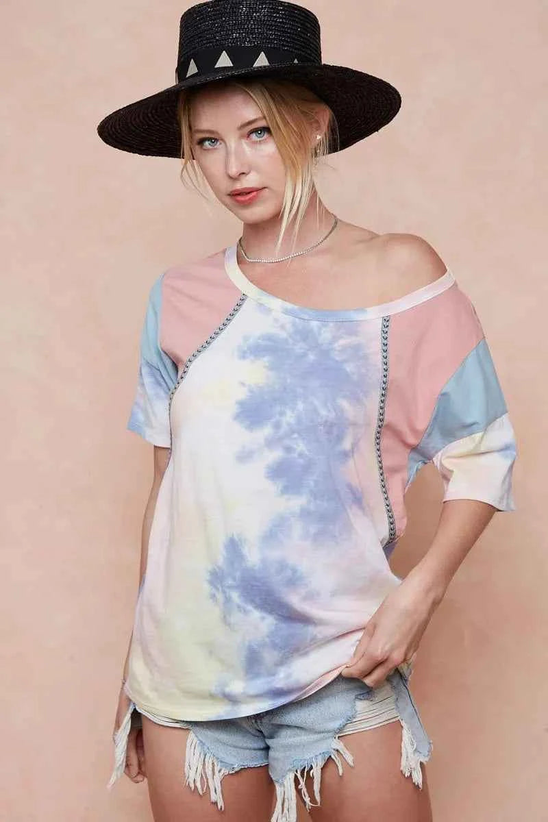 BiBi Tie Dye Printed Cotton Color Block T-Shirt 124bde08bc17475790c788fc8058819b-Max-Origin