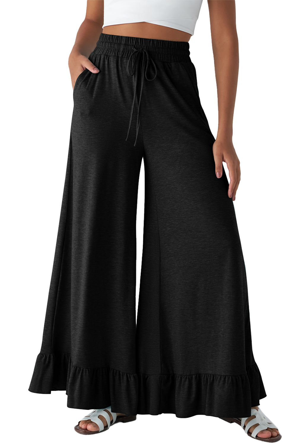 Dune Solid Color Ruffle Hem Wide Leg Pants 1257b297f2db7678