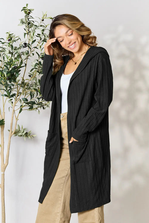 Basic Bae Full Size Hooded Sweater Cardigan 127738104cc544d1a27f31ad982ee478-Max