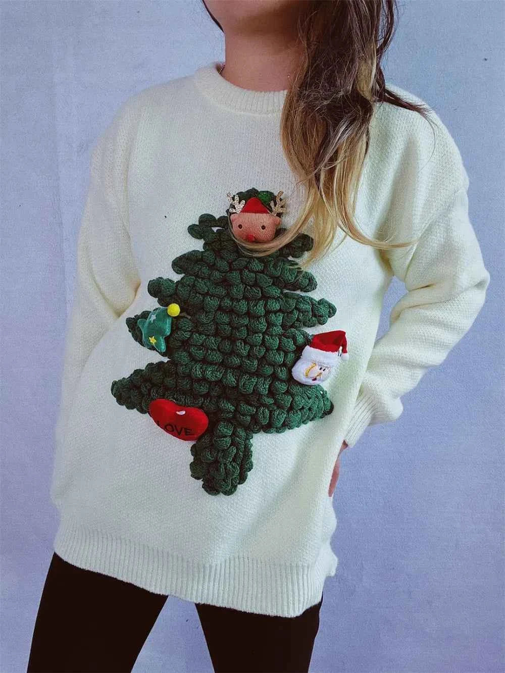 Christmas Tree Round Neck Long Sleeve Sweater 1280e4b5-6f56-4576-b408-0221135ccd4e-Max