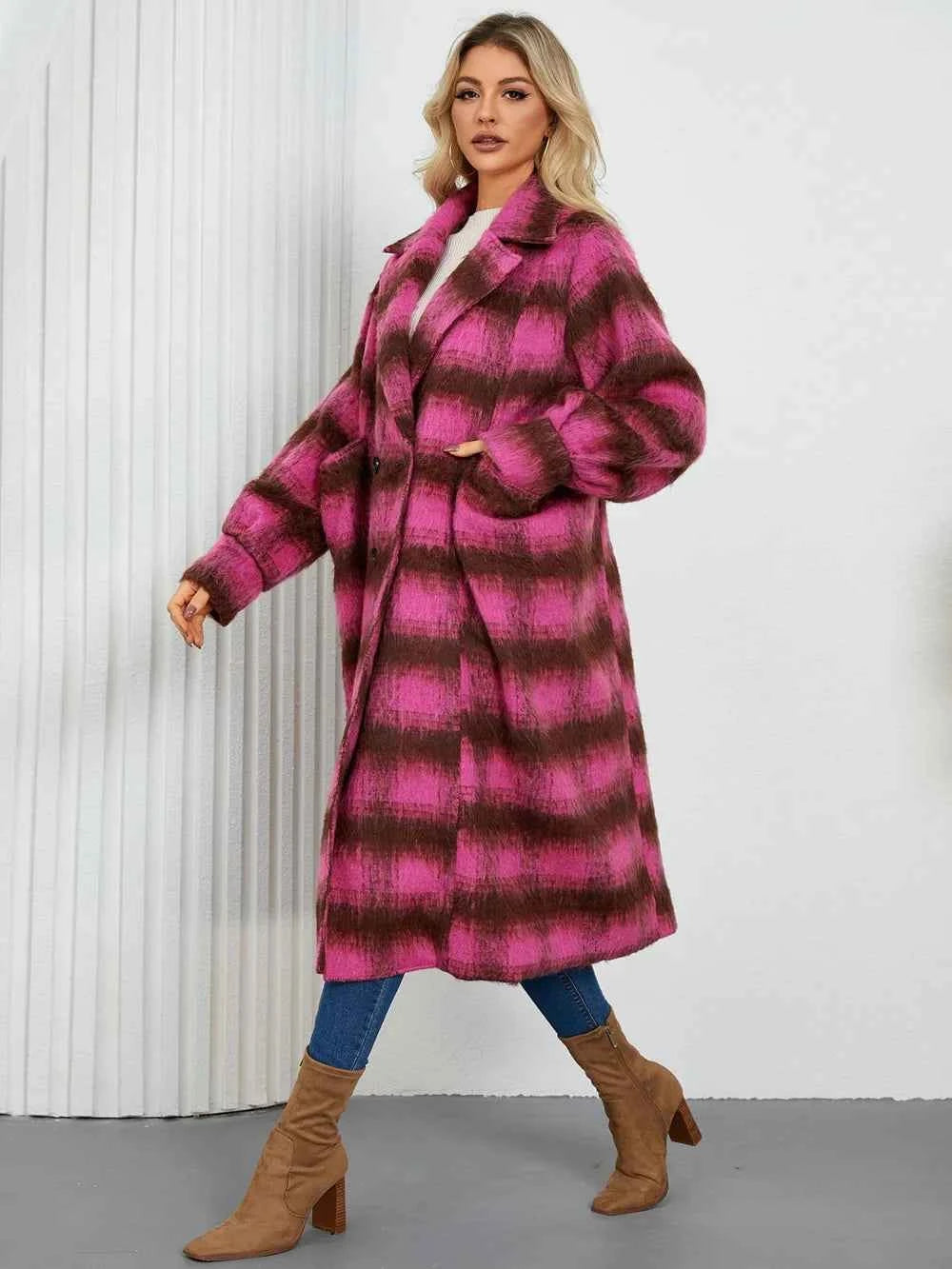 Contrast Double-Breasted Long Sleeve Longline Coat 128476e3-1c22-4d04-a4e0-6550761688b6-Max