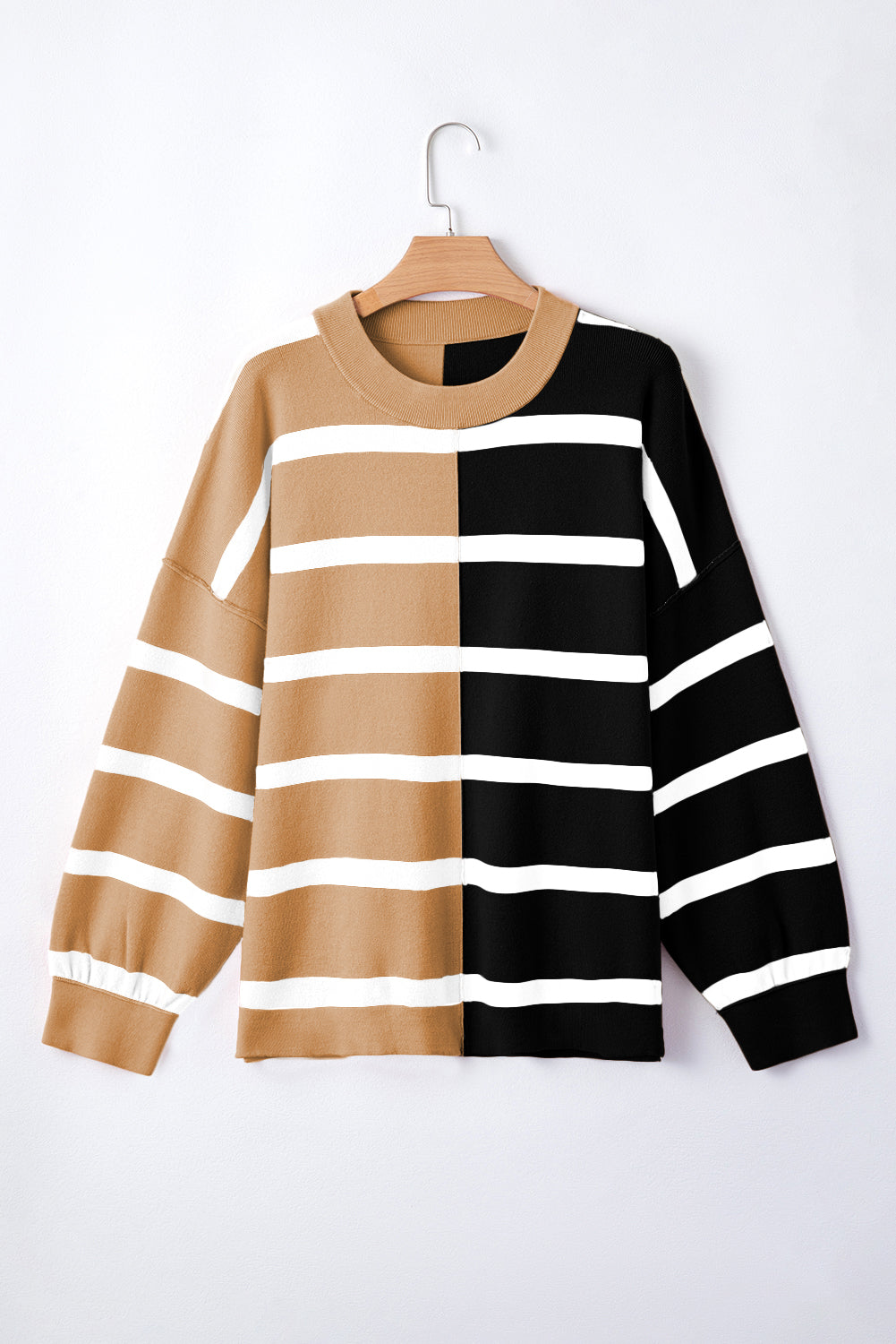 Blue Stripe Exposed Seam Patchwork Loose Sweatshirts 12a2272091a4b9fb