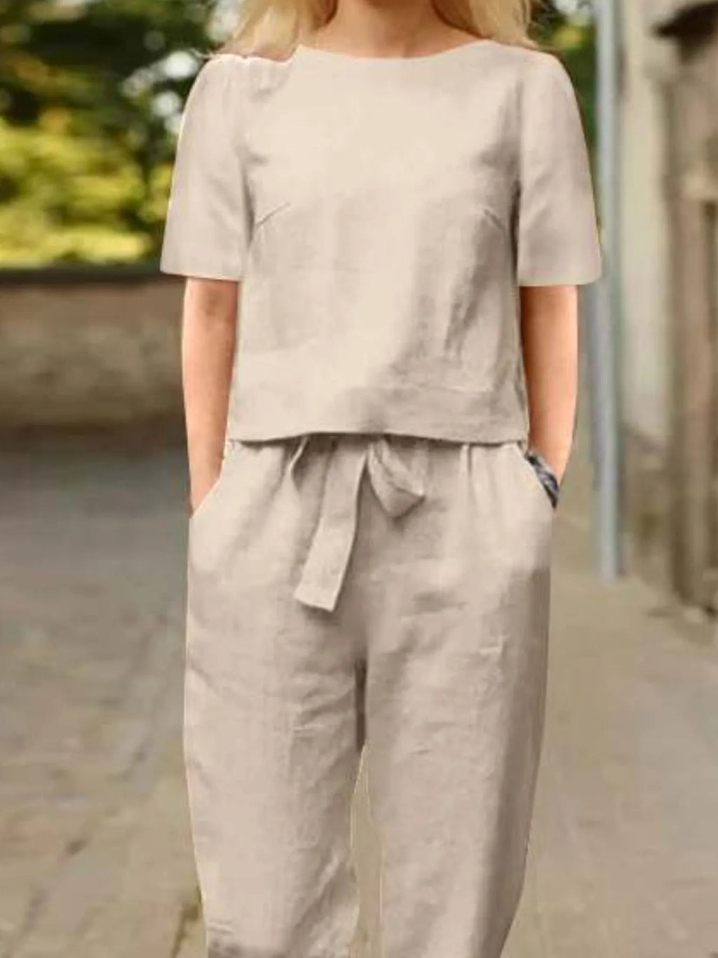 Full Size Round Neck Short Sleeve Top and Pants Set Plus Size Khaki 12a61903-81d1-4052-b8d7-d38b66ebab6e-Max-Origin