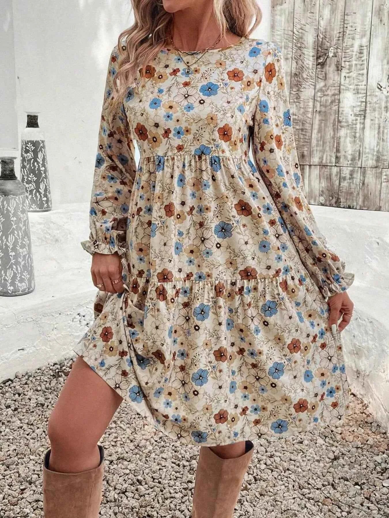 Floral Print Long Sleeve Tiered Dress 12adea91a5a34b0e8d0aff7193d1241c-Max-Origin
