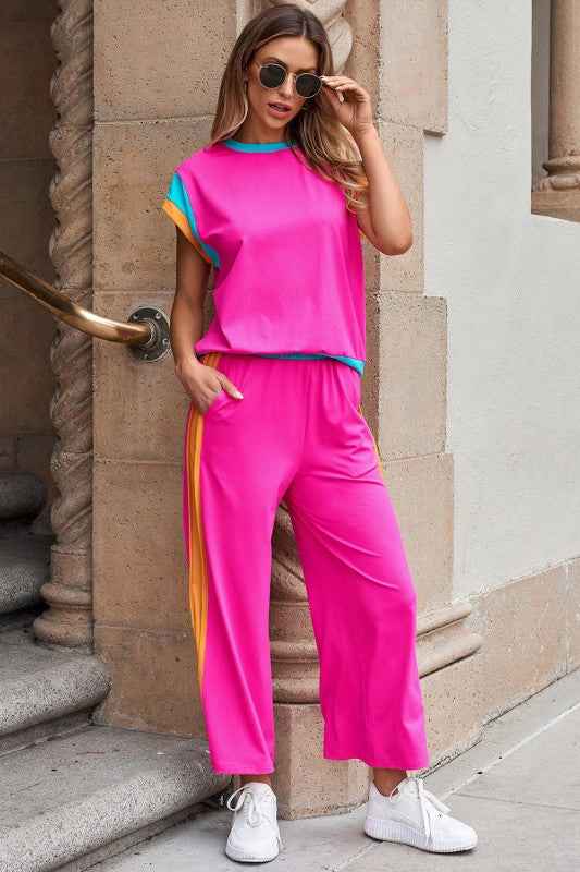 Colorblock Cap Sleeve Tee and Pants Set 12c24ed0-3ea9-4a2e-8660-b851b453aa7b
