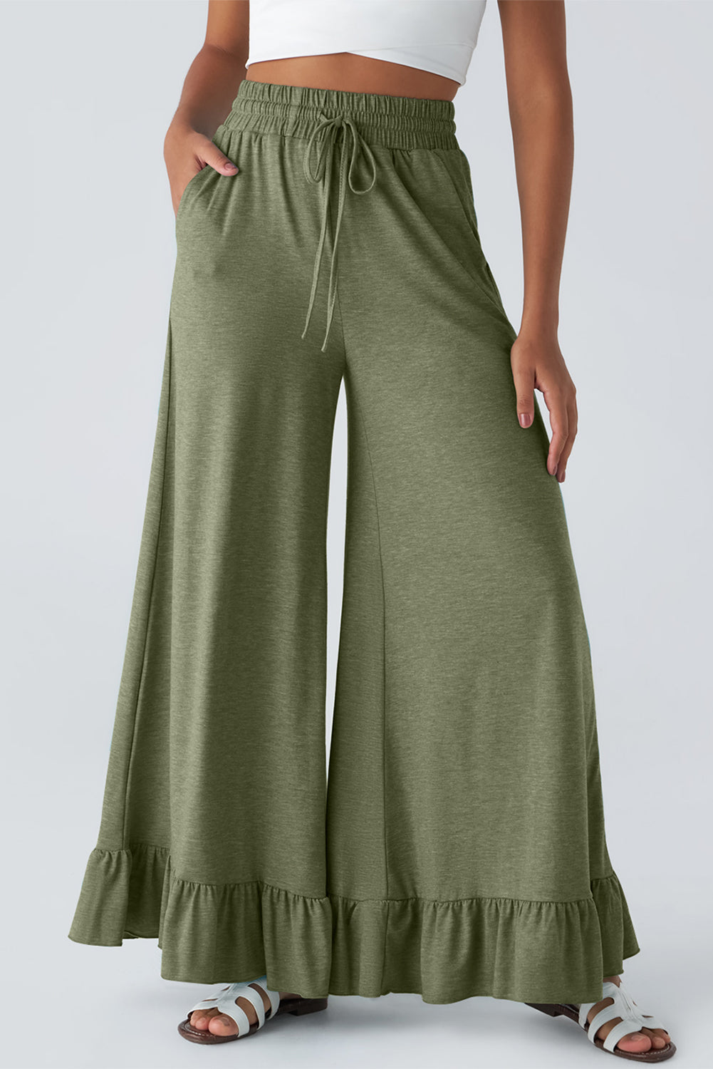 Dune Solid Color Ruffle Hem Wide Leg Pants 12e68d4bf58f9bac