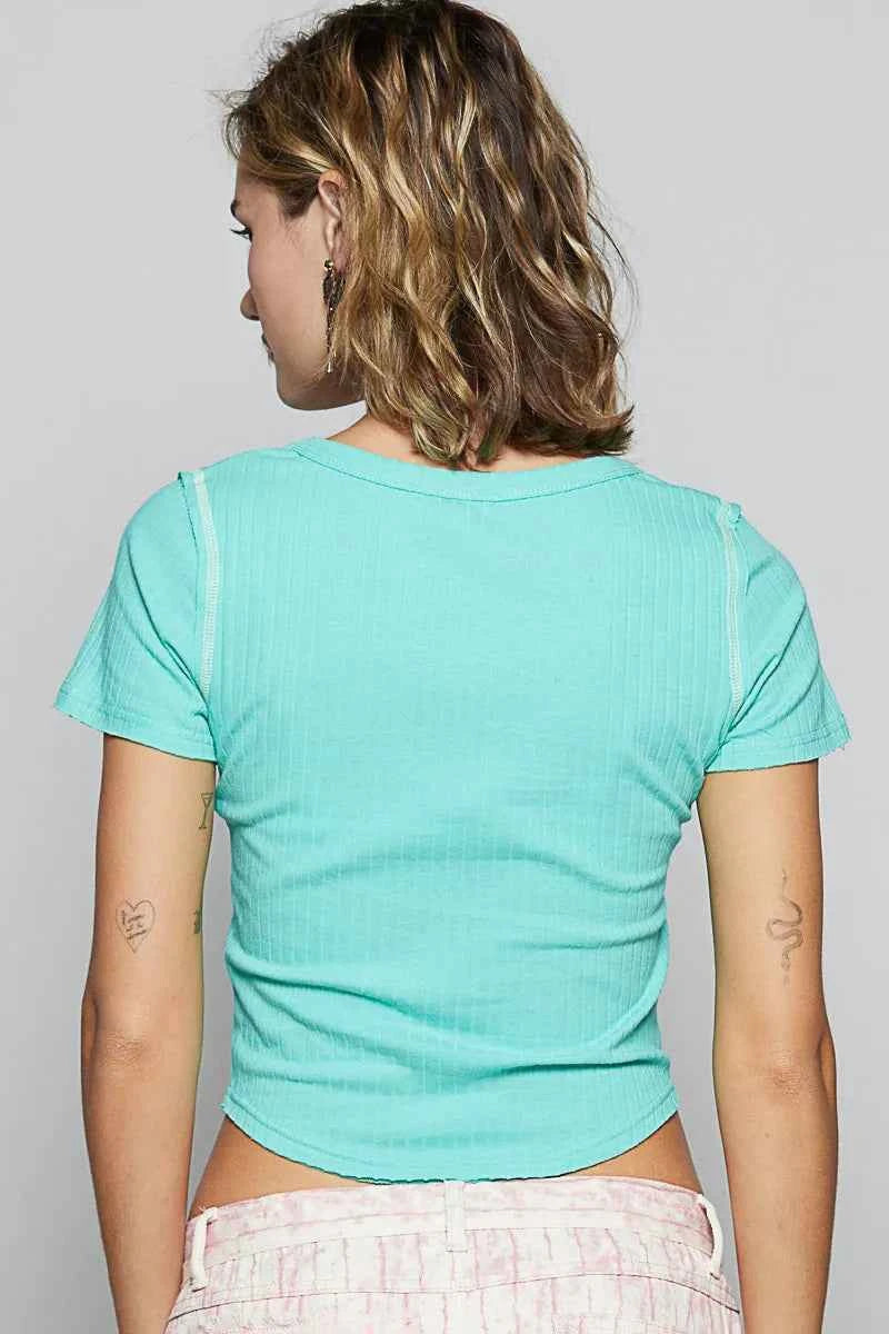 POL Contrast Stitching Round Neck Crop T-Shirt 12e6d3cc-1ba7-4216-8cee-555a61f3215c-Max-Origin