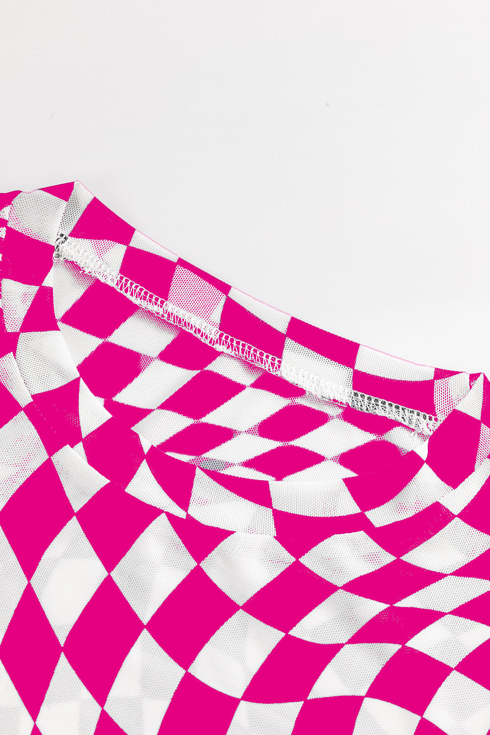 Black Checkered Pattern Mesh Long Sleeve Top 12fdf13b5b5024d8